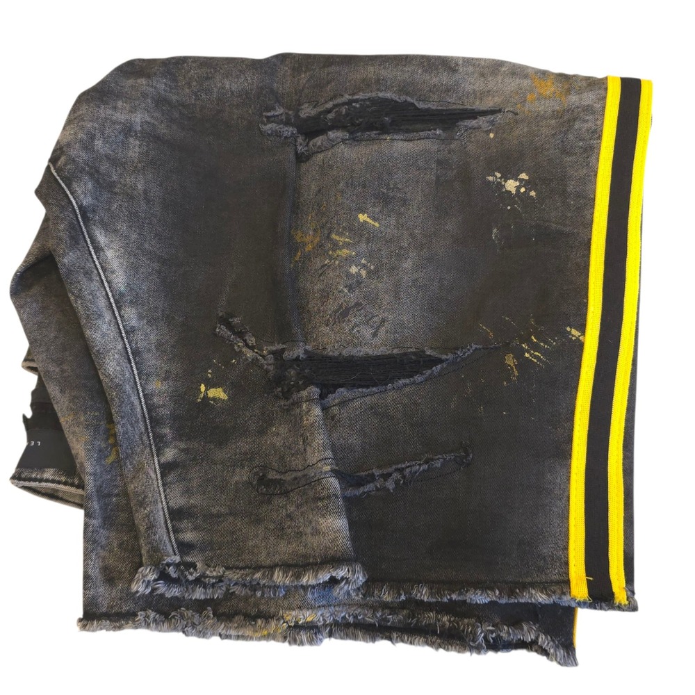 Jordan Craig Legacy Denim Shorts 46 Raw Hem Distress Splatter Stripe Gold Black - Picture 14 of 14